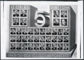 1950 Eger, a Dobó István Gimnázium tanárai és végzett növendékei, kistabló 38 nevesített portréval, a Foto-GRÁF műterem üveglemez negatívjáról készült mai nagyítás, 18x25 cm