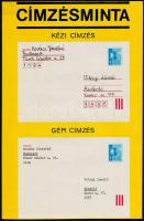 1978 Postai okmány tétel: címzésminták, borítékminták, tájékoztató levél, stb., mappába rendezve