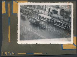 1934 Budapest, a 7-es és 4-es villamosok az Automata Buffet előtt, 6x8 cm