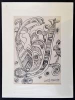 Cs. Németh Miklós (1934-2012): Akt virágkehelyben, tus, papír, jelzett, paszpartuban, 28,5×20 cm