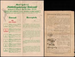 1939 Meinl Gyula Háztartásgazdasági Tanácsadó étrend és receptfüzet és Váncza Sütőpor reklámkatalógus, 29x22,5 cm és 24x15 cm