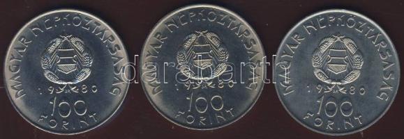 1980. 100Ft "Szovjet-magyar közös űrrepülés" (3x) T:BU
