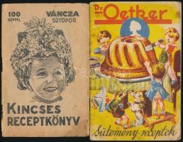 cca 1930 2 db receptfüzet: Dr. Oetker Sütémény receptek, Váncza Sütőpor Kincses receptkönyv, 18x11,5 cm és 17x11 cm