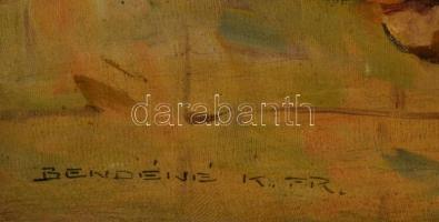 B. Kovacsev Friderika (1891-1975): Barátnők a kikötőben. Olaj, vászon, jelzett, sérült antik keretbe...