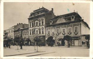 Marosvásárhely, Targu Mures; Fő tér, Erdélyi Bank Részvénytársaság, hentesüzlet / main square, bank and joint stock company, butcher (fa)