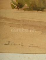 Dobroszláv Lajos (1902-1987): Margitsziget. Akvarell, papír, jelzett, üvegezett keretben, 22×42 cm