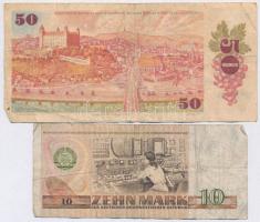 48db-os vegyes magyar és külföldi fémpénz tétel, mellette 9db vegyes magyar és külföldi bankjegy T:v...