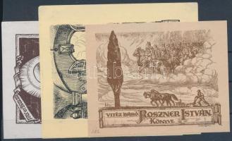 Haranghy Jenő (1894-1951): 3 db ex libris. Klisé, papír. Jelzettek a nyomaton, különböző méretben 7,5×9-12×8 cm