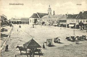 Kézdivásárhely, Targu Secuiesc; Fő tér, piac, Boldizsár Imre, Alberti Albert üzletei, Turóczi István kiadása / main square, market, shops (EK)