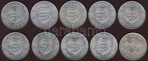 1947. 5Ft Ag "Kossuth" (9x) + 1993. 200Ft Ag "MNB" T:2 (többség),2/3 (kevés)