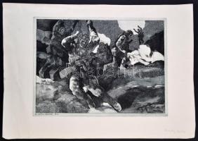 Feledy Gyula (1928-2010): A Szőnyi csoport, 1944. Rézkarc, papír, jelzett. 29x39,5 cm