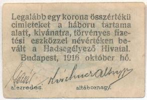 Budapest 1916. 2f  "Hadisegélyező Hivatal" T:II
Adamo BUB-13.1