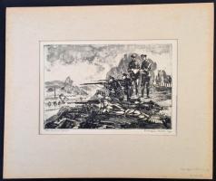 Csurgói Máté Lajos (1931-2001): 1919 Északi front. Rézkarc, papír, jelzett. 22x32 cm
