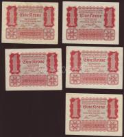 Ausztria/Osztrák-Magyar Bank 1922. 1Kr (5x) klf hátoldali korabeli megjegyzésekkel! T:II/III