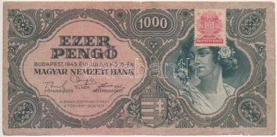 1945. 1000P piros MNB bélyeggel, típusváltozat: a rövidítésben eltérő B betű T:III,III-