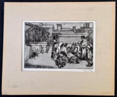 Rozanits Tibor (1931-): A nyomorból a palotákba. Rézkarc, papír, jelzett, 20×30 cm