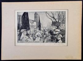 Kondor Lajos (1926-2006): A csepeli munkások gyűlése. 1919 március 18. Rézkarc, papír, jelzett 19 x ...