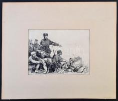 Olvashatatlan jelzéssel: Támadás előtt. Rézkarc, papír, 19 x 26 cm