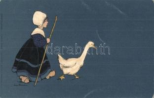 Dutch lady with goose, C. W. Faulkner & Co. Series Nr. 675D s: Ethel Parkinson