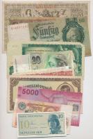 12db-os vegyes magyar és külföldi bankjegy tétel, közte magyar korona és pengő, Chile, Csehszlovákia...