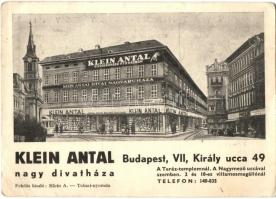 Budapest VII. Király utca 49., Klein Antal nagy divatháza, 2-es villamos, Klein Antal kiadása, reklámlap (non PC) (EB)