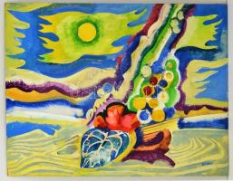 Bakallár József (1940): Virág és nap. Olaj, farost, jelzett, 60×80 cm