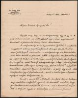 1904 Berényi János gróf (?-?) antiszemita felhangú kézzel írt levele a Magyar Gazdaszövetség igazgatójának mezőgazdasági ügyekben