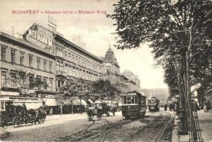Budapest VIII. Múzeum körút, Neumann M. férfi ruhaáruháza, villamosok (EK)