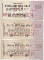 Németország / Weimari Köztársaság 1923. 50.000.000M (5x) 7 jegyű sorszámmal T:III Germany / Weimar Republic 1923. 50.000.000 Mark (5x) 7 digit serial C:F