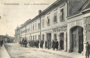 Oravicabánya, Oravita; Fő utca a Korona szállodával, Huber Hugó üzlete, Weisz Félix kiadása / main street, hotel, shop