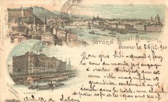 Budapest, Corso, korzó, látkép, Grand Hotel Hungária, C. J. Burger Directeur, gőzhajók, Czettel és Deutsch litho (Rb)