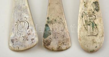 Ezüst (Ag.) villák és kanál (4 db), kis kanál ezüstözött, Jelzettek nettó ( 4db): 154 g