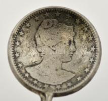 Brazil ezüstpénzből készült, türkizköves koktélkanál / Coctail spoon made of Brasil silver coin 22 c...