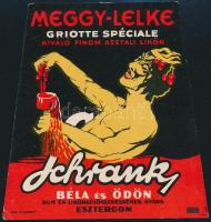 cca 1920-1940 Schrank Béla és Ödön Meggy-Lelke italcímke, Klösz Rt., lithó, 7x9 cm.