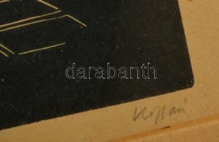 id. Koffán Károly (1909-1985):Halász bástya.Linó, papír, jelzett, üvegezett keretben, 29×21 cm