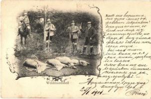 Weidmannsheil / Hunters with hunted deers, B.K.W.I. No. 334. Art Nouveau