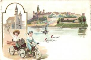 Kraków, Krakau; Bicycle with five wheels, Leonhardis Tinten, Leonhardegg Atramenty, advertisement card. Verlag von Aug. Leonhardi litho