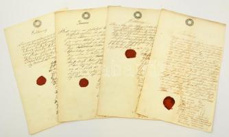 1853 4 db levél a nezsideri lovas kaszárnya építkezéseivel kapcsolatban, viaszpecséttel, szignettás papíron