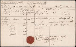 1861 Születési anyakönyvi kivonat viaszpecséttel