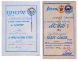 1973-1987. Magyar Optikai Művek arany (3x) és ezüst (2x) fokozatú Törzsgárda kitűzők, 4db névre szóló igazolvánnyal T:2,2-
