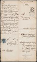 1866 Győr megye törvényszékéhez intézett kérvény, 15kr okmánybélyeggel(tévnyomat, hiányos R betű)