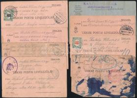 1914-1918 Tábori Postai Levelezőlapok, 20 db, bélyegzőkkel, 2 db 10 filléres bélyeggel, változó állapotban,