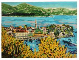 Jelzés nélkül: Mediterrán kis város. Olaj, karton, 48×69 cm