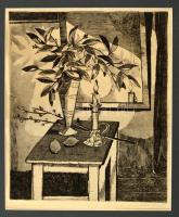 Kádár György (1912-2002): Csendélet gyertyával. Rézkarc, papír, jelzett, 28×24 cm