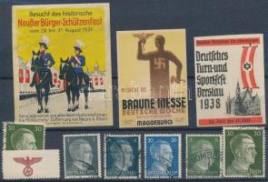 1934-1938 3 db klf német horogkeresztes levélzáró + 6 db Hitler bélyeg