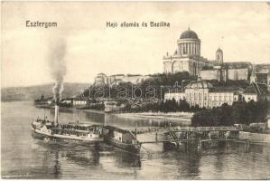 Esztergom, Hajóállomás, Bazilika, gőzhajó, W. L. Bp. 3572. (EK)