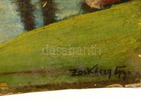 Zorkoczy jelzéssel: Tóparti fa. Olaj, karton, sérült, 83×37 cm