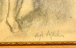 Ágh jelzéssel: Női akt. Szén, papír, üvegezett keretben, 29×21 cm