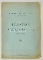 1926 A Hungária Nagyszálloda Rt. igazgatóságának és felügyelő-bizottságának jelentése és zárszámadása az 1925-ős évről.+ A Hungária Nagyszálloda Rt. megnyitó-leltára és megnyitó-mérlege 1925. január 1-ről, valamint igazgatóságának és felügyelő-bizottságának vonatkozó jelentése. Bp., 1926, "Forutna" Kő-, Könyvnyomdai Műintézet és Üzleti Könyvek Gyára Rt. Kissé viseltes állapotban, szakadozott borítóval, szamárfüles oldalakkal.