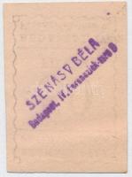 DN "Szénásy Béla Papíráruháza" utalvány 50f értékben, hátoldalon bélyegzéssel T:I-